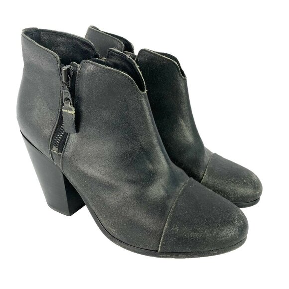 Rag & Bone Boots Womens Size 40 US 10 Margot Black Waxed Suede Ankle Booties - Picture 1 of 7